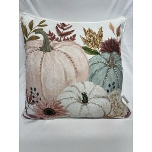 Loving Kindness Autumn Fall Holiday Pillow.  Pastel Pumpkins Beautiful Fabric